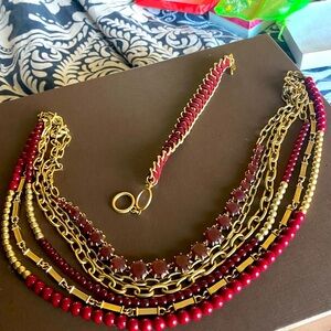 Premier Designs Red and Gold Multi-Strand Necklace and bracelet set.